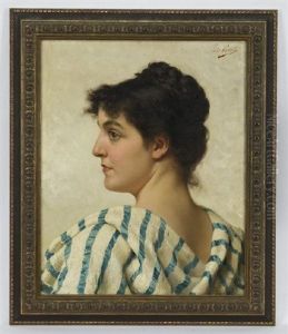 Profile Of A Young Woman Wearing A Blue And White Shawl by Tito Conti