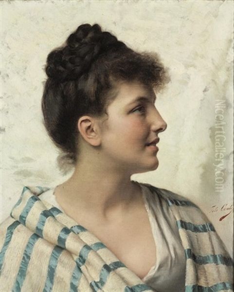 A Young Lady In A Blue And White Shawl - view 1