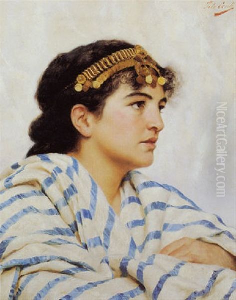 Woman With Blue And White Robe And Golden Hairpiece - view 1