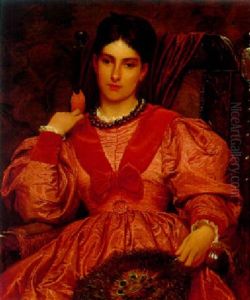 Portrait Einer Jungen Dame Mit Pfauenfacher Und Rotkelchen Auf Der Schulter Portrait Einer Jungen Dame Mit Pfauenfacher Und Rotkelchen Auf Der Schulter