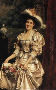 A Lady In A Pink Dress With Flowers A Lady In A Pink Dress With Flowers