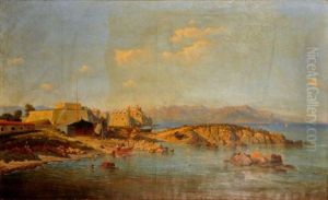 Vue D'un Fort Dans La Baie De Cannes Pres Du Suquet by Joseph Camille Th. Contini