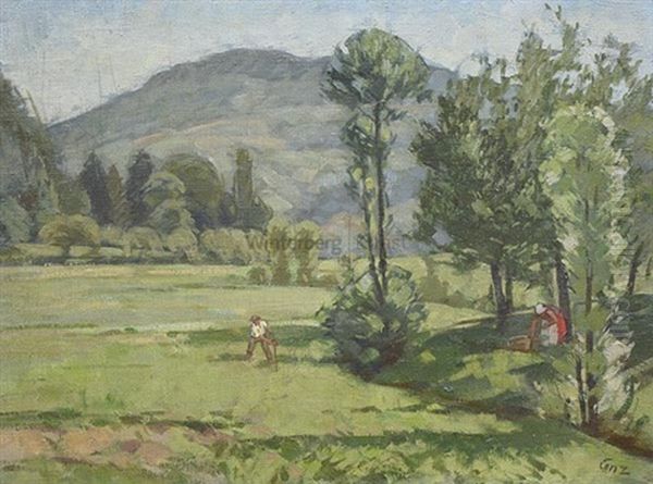 Wiesenlandschaft Mit Mahendem Bauer Bei Sasbachwalden - view 1