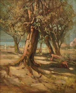 View Through The Trees Towards The Beach by William Delafield Cook Sr.