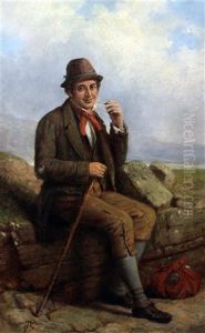 Seated Irishman Smoking A Pipe by Charles Henry Cook