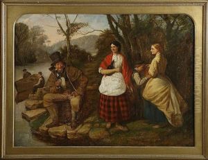 A Welcome Rest, Figures By A Lake At The Edge Of A Wood Killarney by Charles Henry Cook