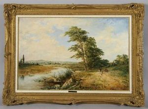 An English Pastoral Scene With Five Figures In The Background