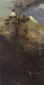 A Young Lady Resting On A Hillside Before A Mountain Range A Young Lady Resting On A Hillside Before A Mountain Range
