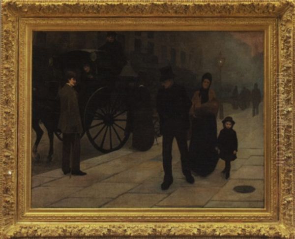 London Street At Foggy Winter Dusk - view 1