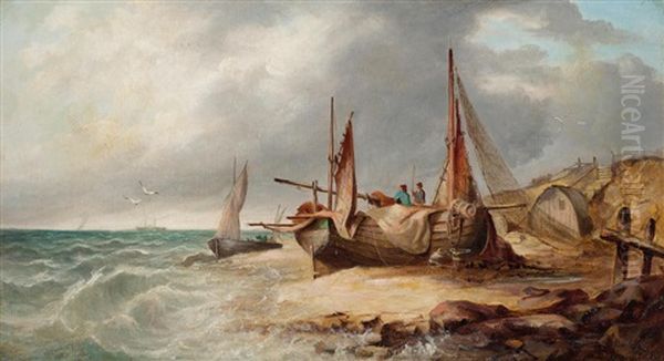 A Coastal View With Fishing Boats Ashore - view 1