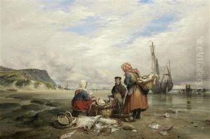 Fisherfolk On The Shore by Edward William Cooke