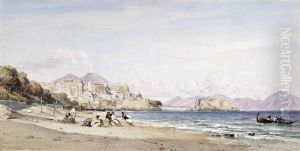 Naples From Mergellina With The Castel Dell'ovo And Vesuvius Beyond by Edward William Cooke