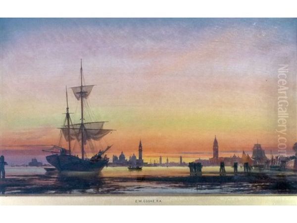 Venice, Looking From The Lagoon Towards Guidecca At Sunset - view 1