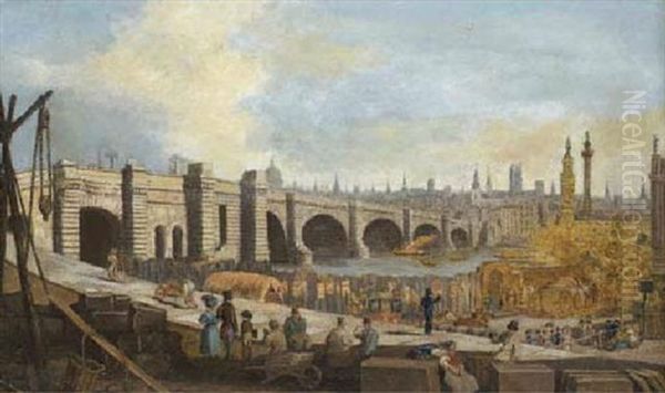 View Of New London Bridge, The Remains Of Old London Bridge Beside - view 1