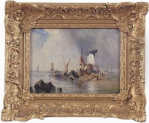 Figurer Och Batar Vid Udde Med Molla by Edward William Cooke