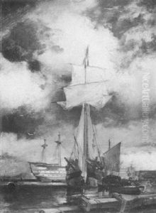 "man Of War" Schooner In The Hamoaze "man Of War" Schooner In The Hamoaze