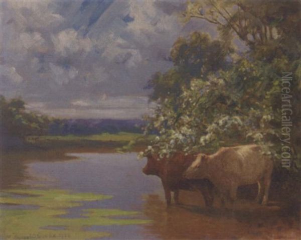 Cattle Watering At The Banks Of The River - view 1