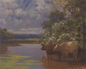 Cattle Watering At The Banks Of The River by Ernest O. Cooke
