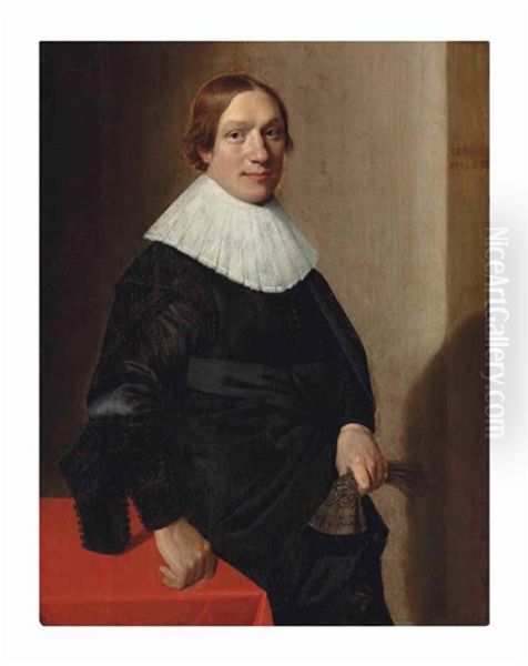 Portrait Of A Gentleman, Three-quarter-length, In A Black Doublet And Cloak, With A Ruff, His Right Hand Resting On A Table And A Glove In His Left Hand - view 1