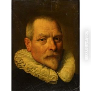 Portrait Of A Lady, Bust Length, In A Black Dress And Ruffled Lace Headdress; Portrait Of A Gentleman, Bust Length (pair) by Jan Daemen Cool