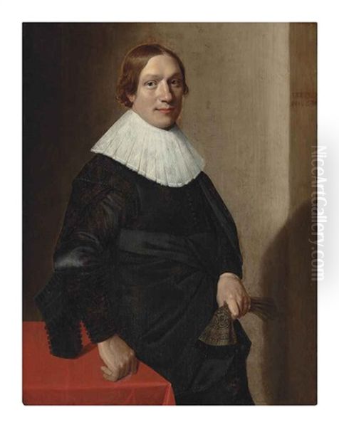 Portrait Of A Man, Half-length, In A Black Doublet And Cloak, With A Ruff, Resting His Right Hand On A Table And Holding A Glove - view 1