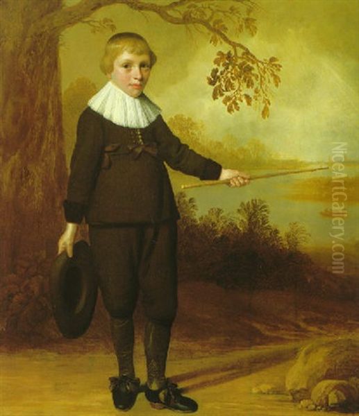 Portrait Of A Seven Year Old Boy In A River Landscape - view 1