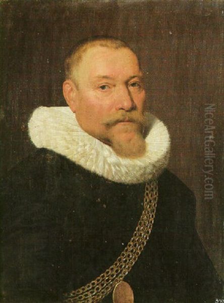 Portrait Of A Gentleman Wearing Black And A Gold Chain Of Office - view 1