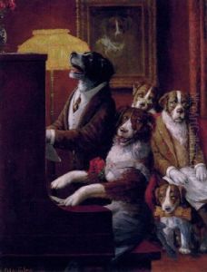 Dog Family Gathered Around The Piano