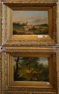Moutons Au Paturage (pair) by Auguste Coomans