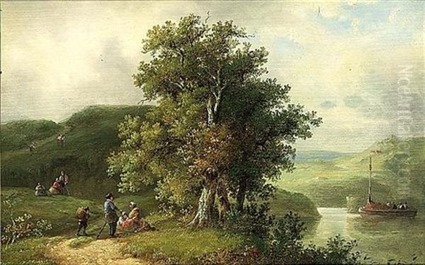 A Summer Landscape With Figures Resting (+ A Winter Landscape; Pair) - view 1