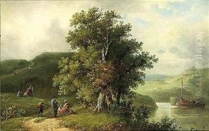 A Summer Landscape With Figures Resting (+ A Winter Landscape; Pair)