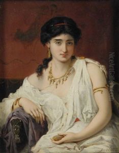 Portrait Of A Young Woman In White by Pierre Olivier Joseph Coomans