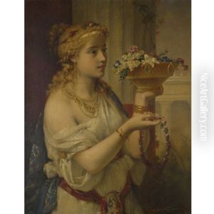 Young Girl With Flowers by Pierre Olivier Joseph Coomans