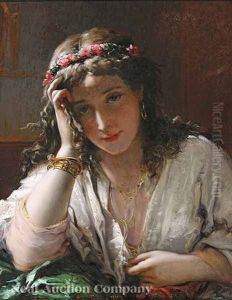 A Young Dark-haired Beauty by Pierre Olivier Joseph Coomans
