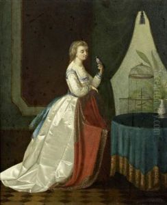 Jeune Femme Et Oiseau by Pierre Olivier Joseph Coomans