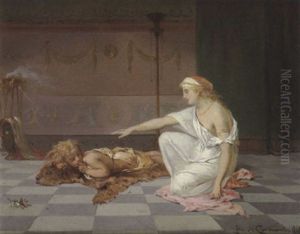 Jeune Femme Narrant Une Histoire A L'heure De La Sieste by Pierre Olivier Joseph Coomans