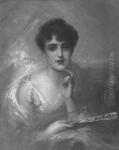 Portrait Of A Woman Holding A Fan by Pierre Olivier Joseph Coomans
