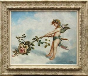 Cherub With Rose Branch by A.D.M. Cooper