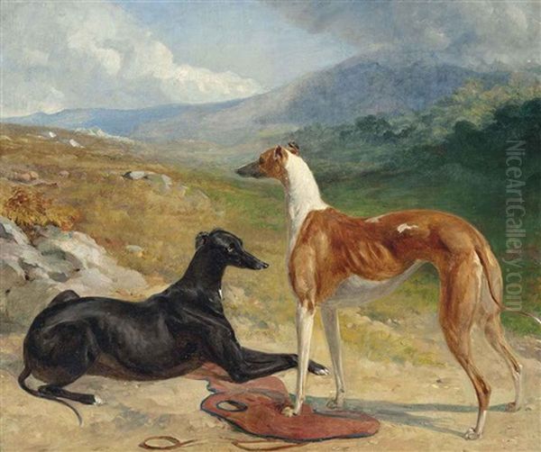 Two Prize Greyhounds In An Extensive Landscape - view 1