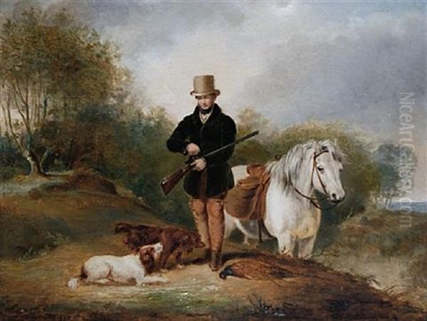 Sportsman With Pony, Spaniels And Dead Pheasant - view 1