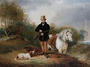 Sportsman With Pony, Spaniels And Dead Pheasant by Abraham Cooper