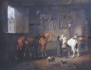 The Smithy: An Interior With Figures, Horses, A Goat And A Dog, And A Horse Skeleton Mounted Upon The Wall