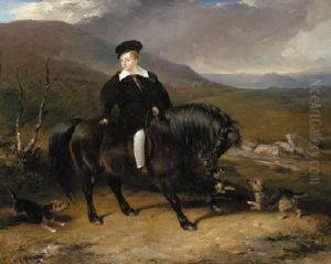 Portrait Of Master Fitzgibbon On His Pony "lion," With "mustard," "lion" And "spice", Three Skye Terriers