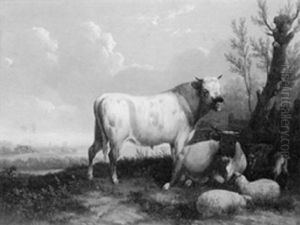 Cattle And Sheep By A Tree by Abraham Cooper