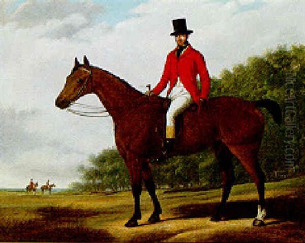 A Huntsman On A Bay Hunter In A Wooded Landscape - view 1