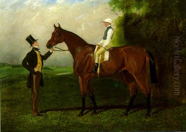Gentleman With Race Horse And Jockey Up - view 1