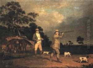 Gentleman Partridge Shooting With Pointers, In A Landscape