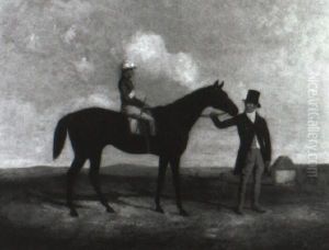'little Ben' With Jockey Up, Held By King, His Trainer by Abraham Cooper