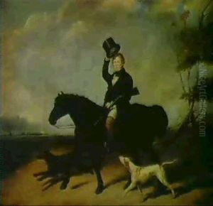 A Gentleman Out Shooting On A Black Pony With His Dogs