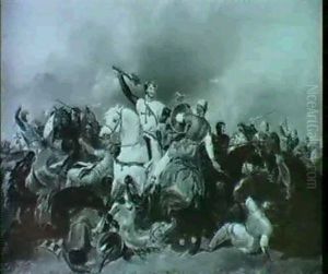 Richard The Lionheart At The Battle Of Ascalon In The Act   Of Unhorsing Saladin by Abraham Cooper